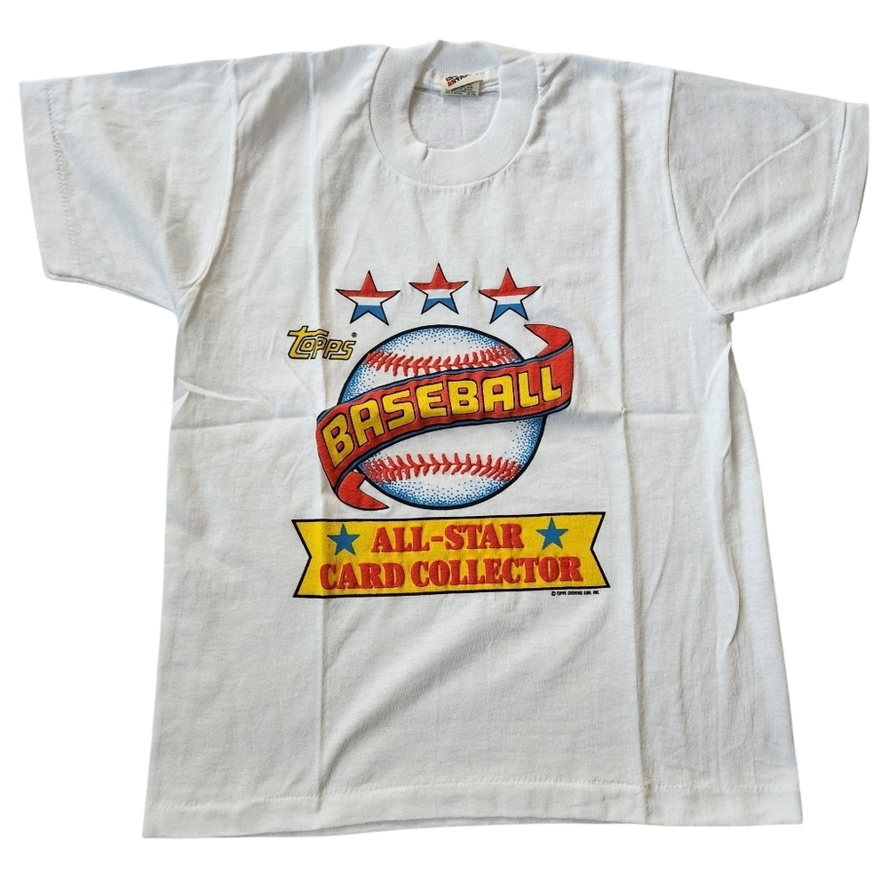 Vintage Kids Single Stitch Topps Baseball Puffy Graphic Tshirt Sz 10-12